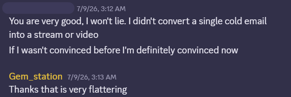 A developer saying he never converted a single cold email before working with us