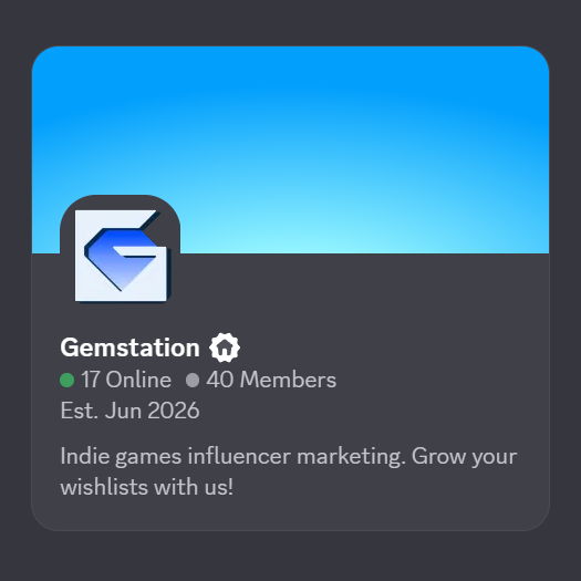 The Gemstation server card in Discord, with its description and join button
